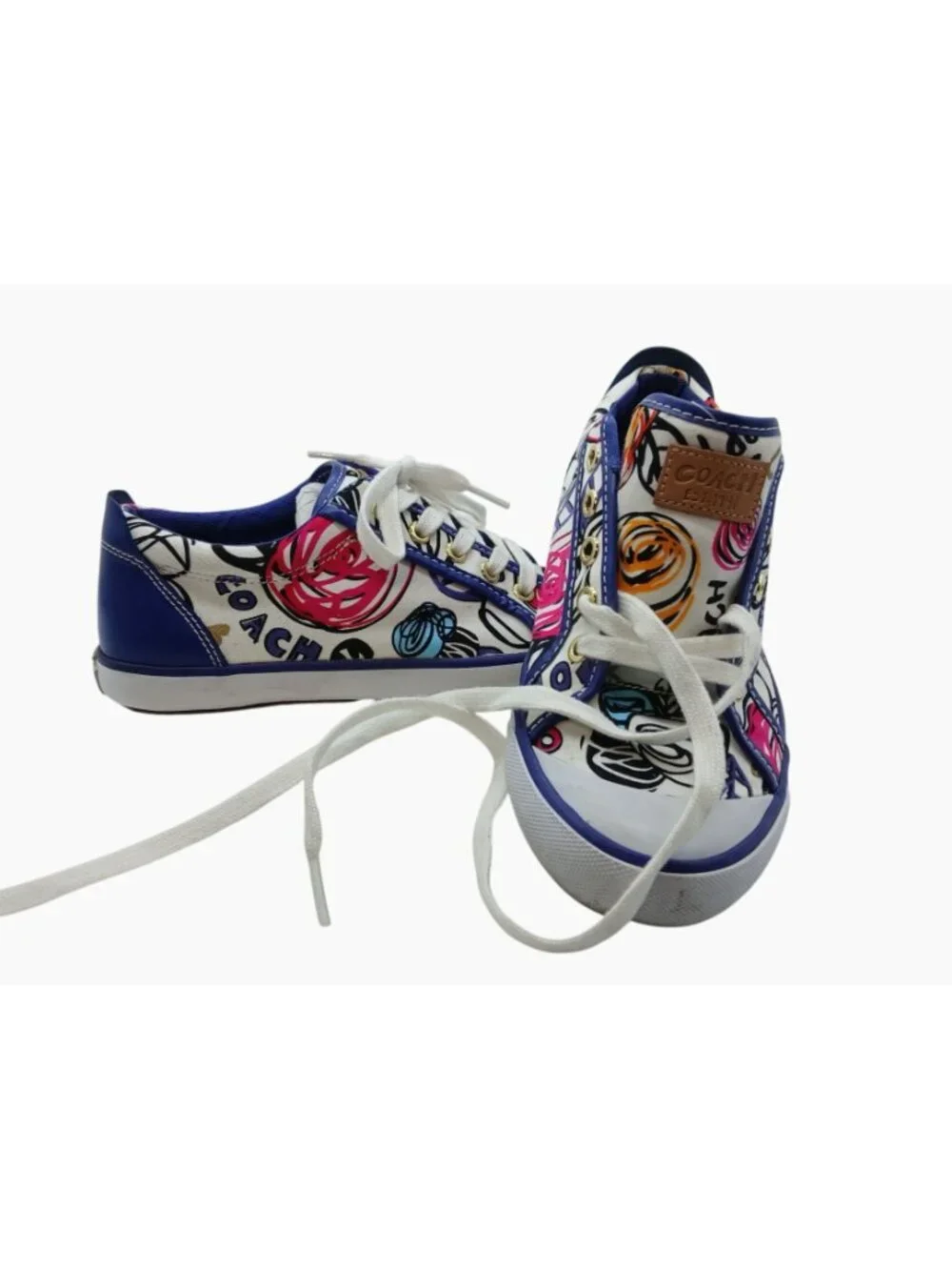 Coach Womens Poppy Graffiti Canvas Sneakers Size 8 Floral Casual Shoes Retro - Picture 9 of 15
